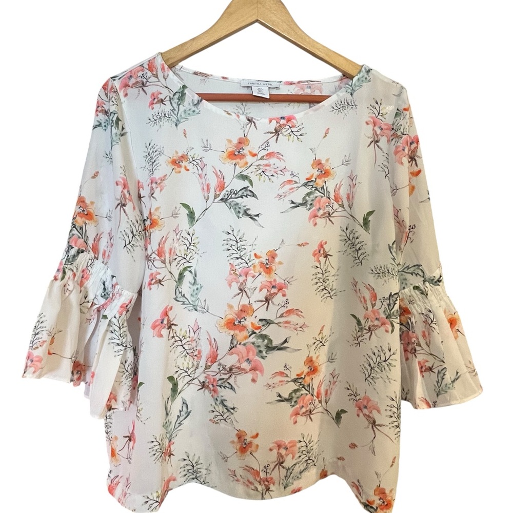 Tabitha Webb‎ Floral Print Flutter Sleeve Boho, Feminine, Cottagecore Top Large